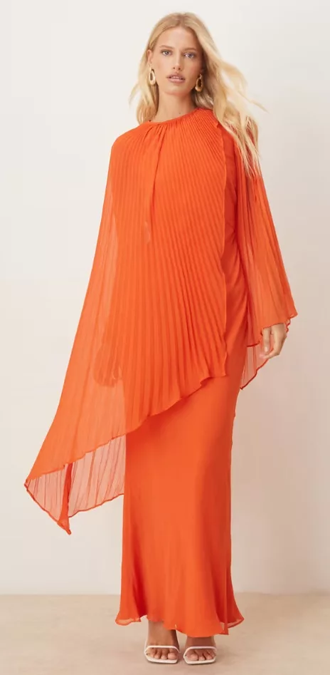 ASOS orange exaggerated pleated sleeve maxi dress