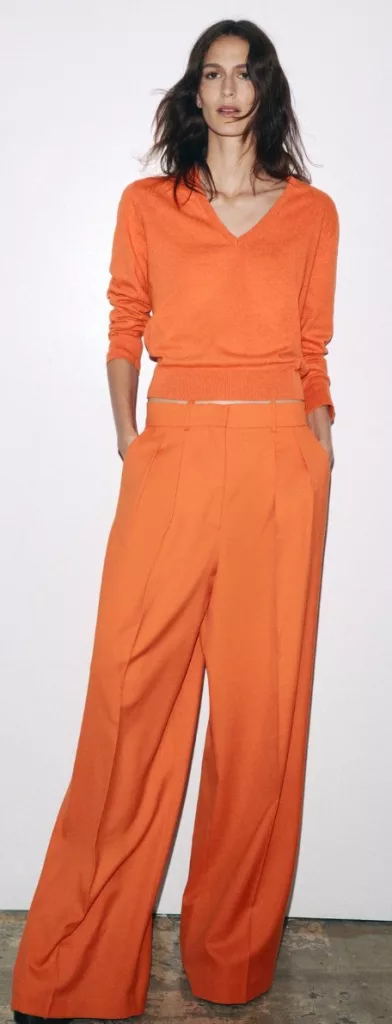 Zara ZW Collection wide-leg darted trousers in orange