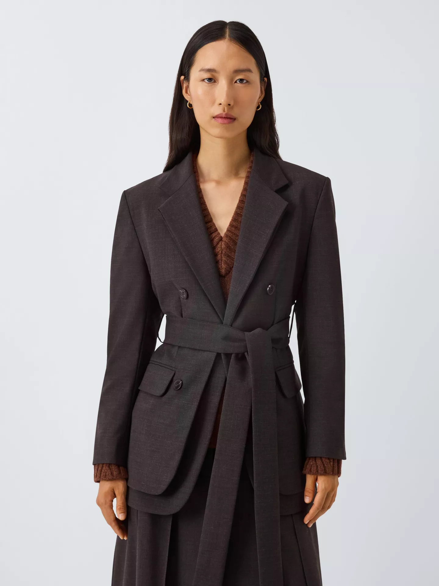 Double Layer Wool Blend Belted Blazer