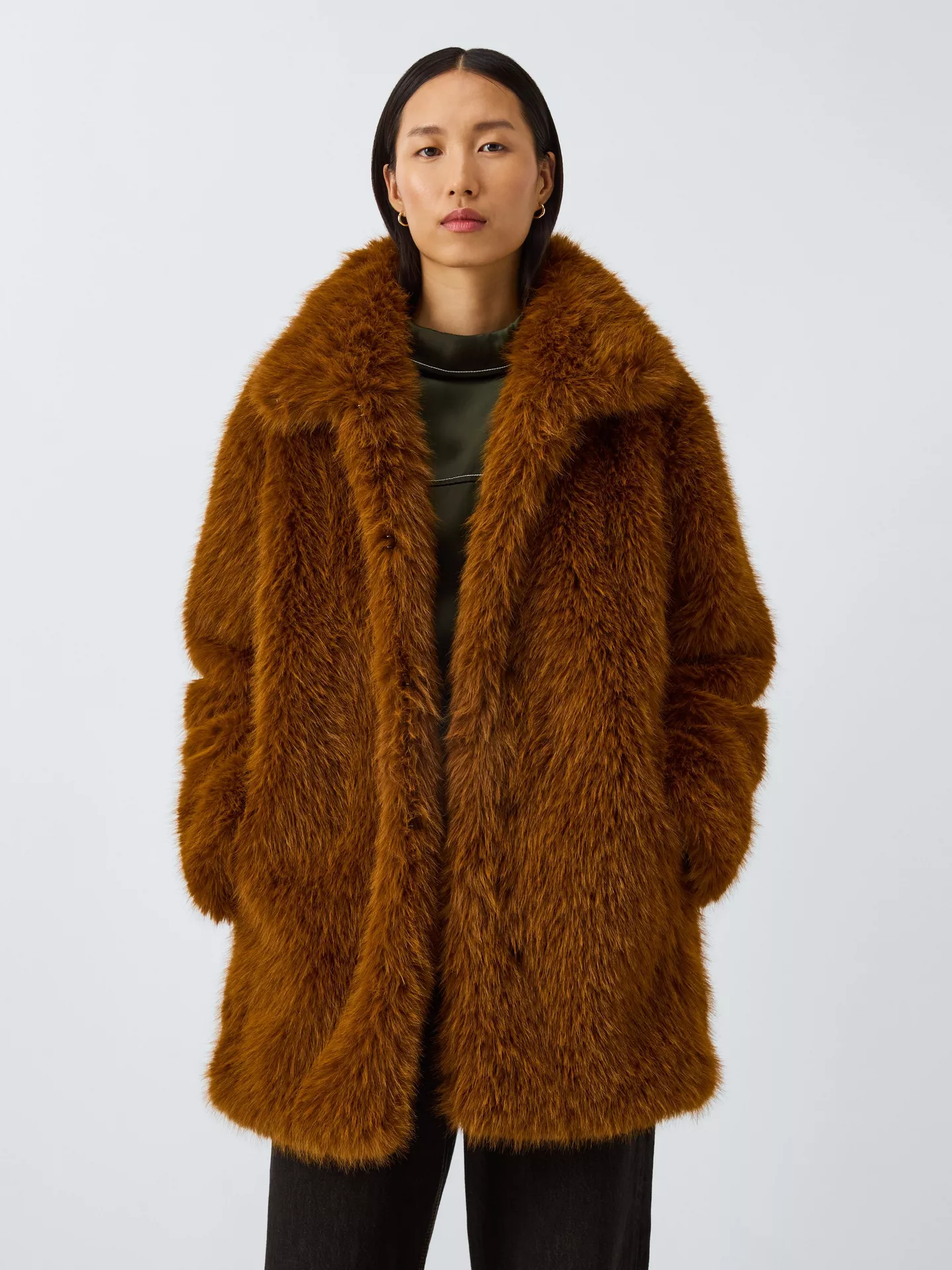 Rear Tab Detail Faux Fur Coat