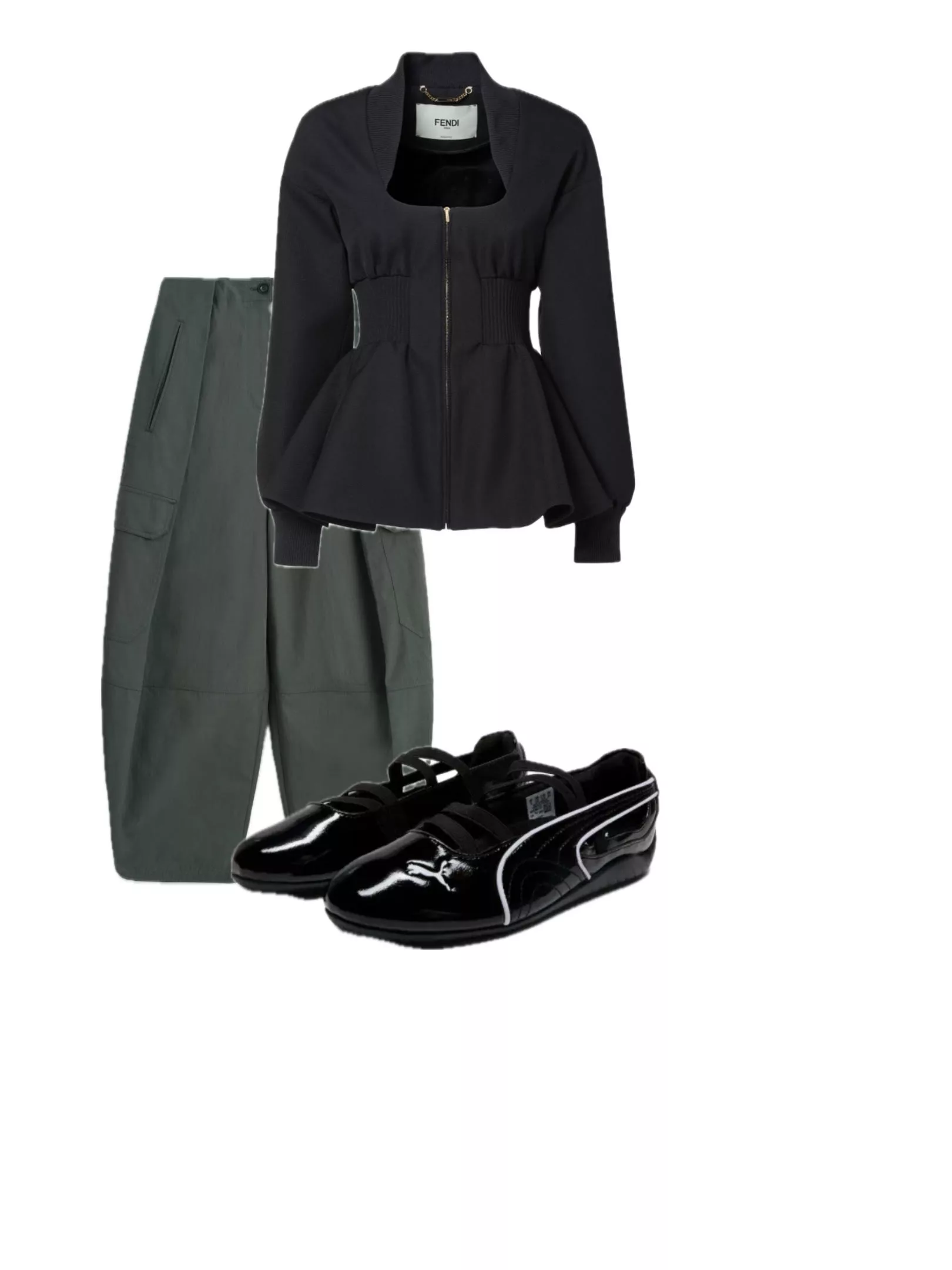 Fendi structured jacket with COS barrel pants crinoline fashion trend 2025