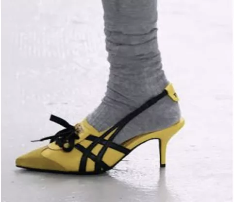 Yellow and black micro kitten heel runway shoe