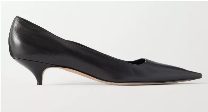 The Row Liisa Kitten Three black leather pumps