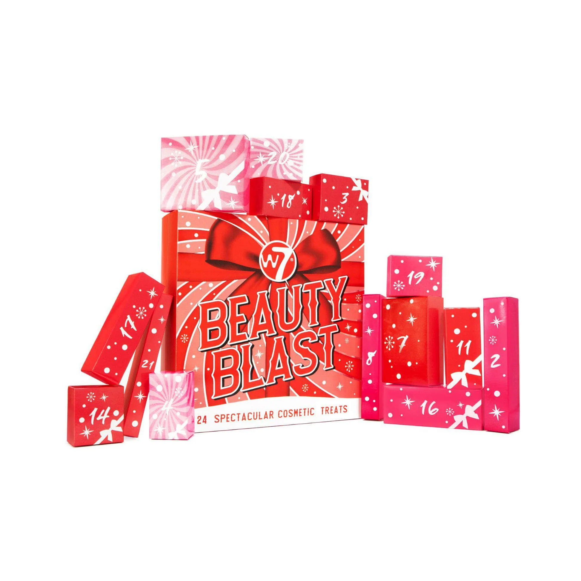 Products inside the W7 Beauty Blast Advent Calendar 2026