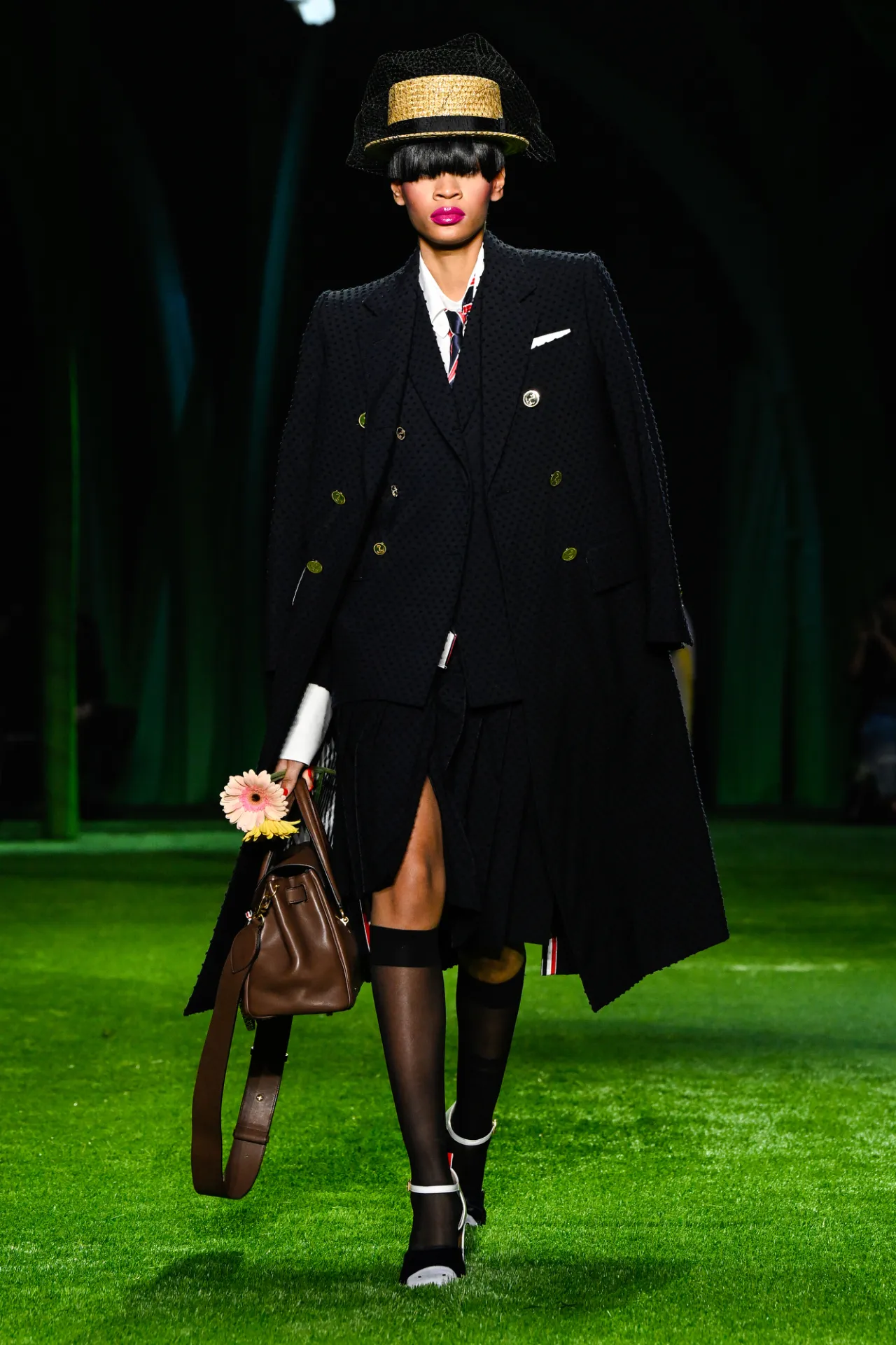 Thom Browne Spring 2027 black tailored runway look at New York Fashion Week