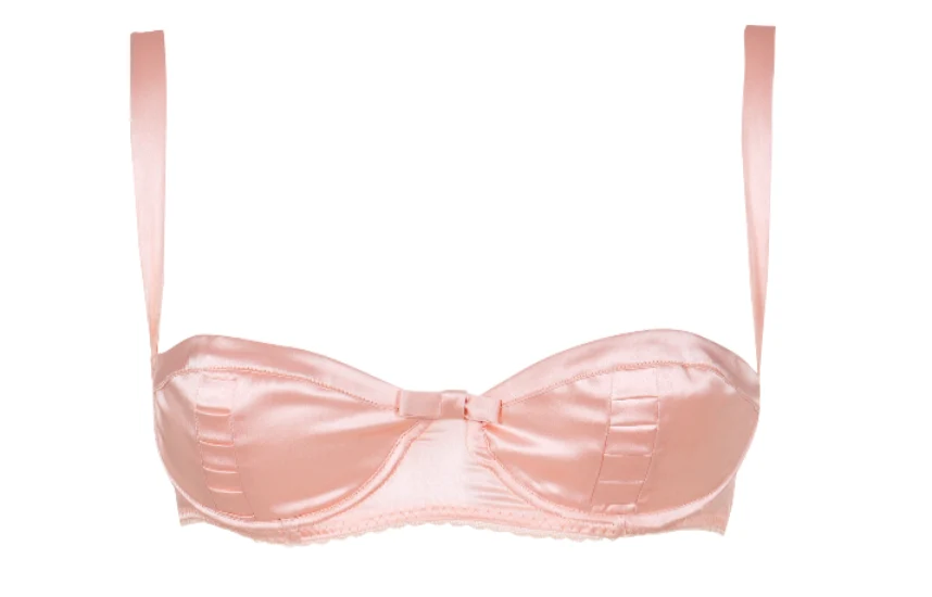 Sarah Brown London pink silk satin pleated balconette bra