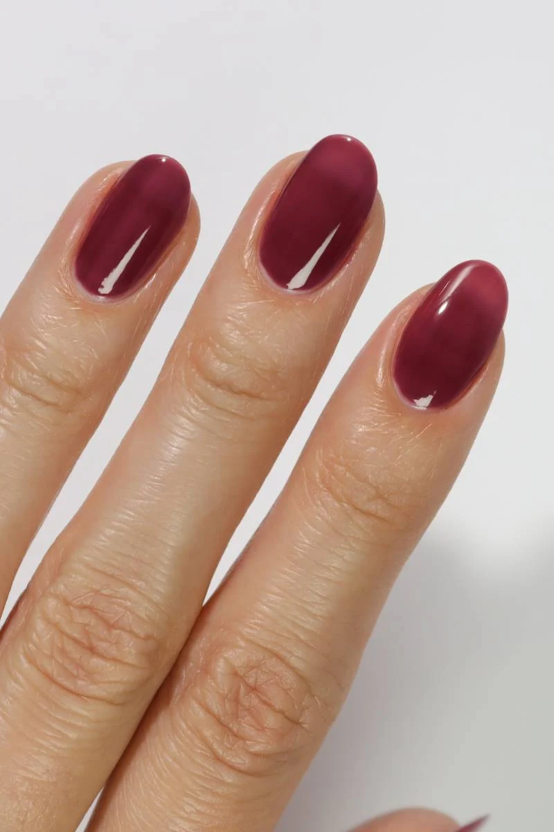 Burgundy wine jammy nails with a shiny transparent jelly finish