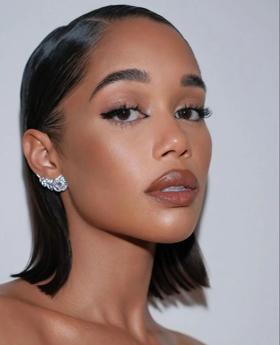 Sleek and sharp sliced bob haircut on woman with straight hair