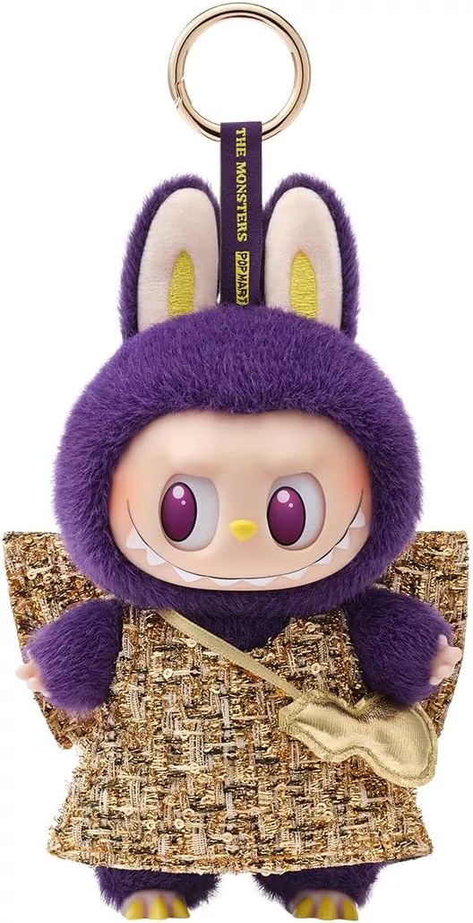 Cute purple plush toy with gold tweed outfit