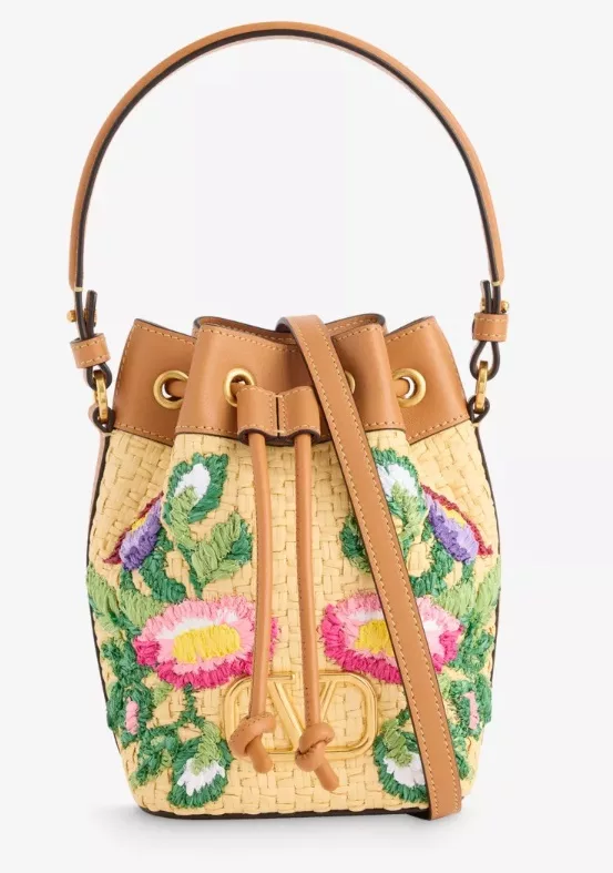 Valentino VLogo raffia mini bucket bag